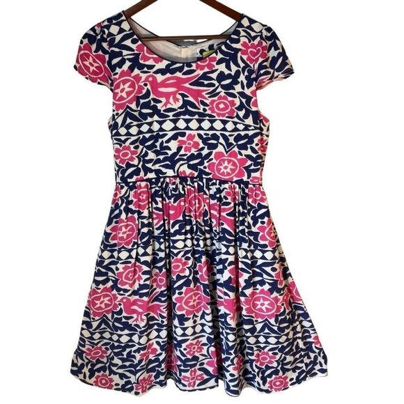 Maeve Peralta Minidress, Size 6. Navy and pink garden girl pattern - Picture 2 of 14